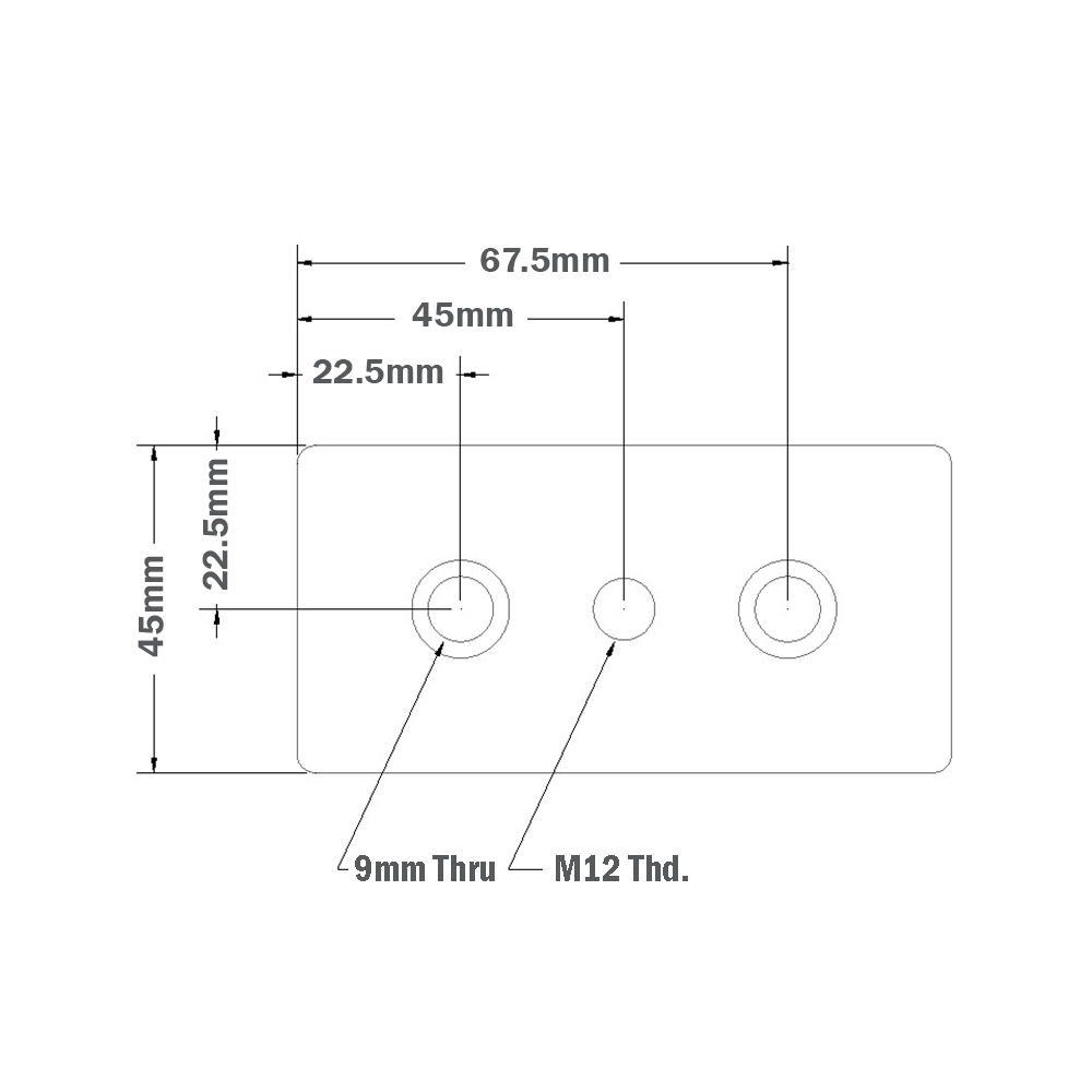 32-4590M12S-1 MODULAR SOLUTIONS FOOT & CASTER CONNECTING PLATE<br>45MM X 90MM, M12 HOLE W/HARDWARE